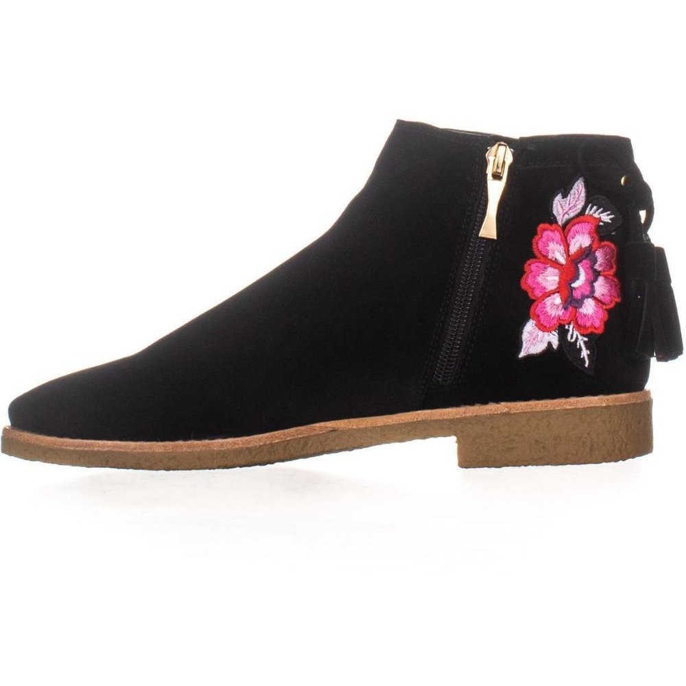 Kate Spade Bellville Black Ankle Booties with Pink Floral Design 10